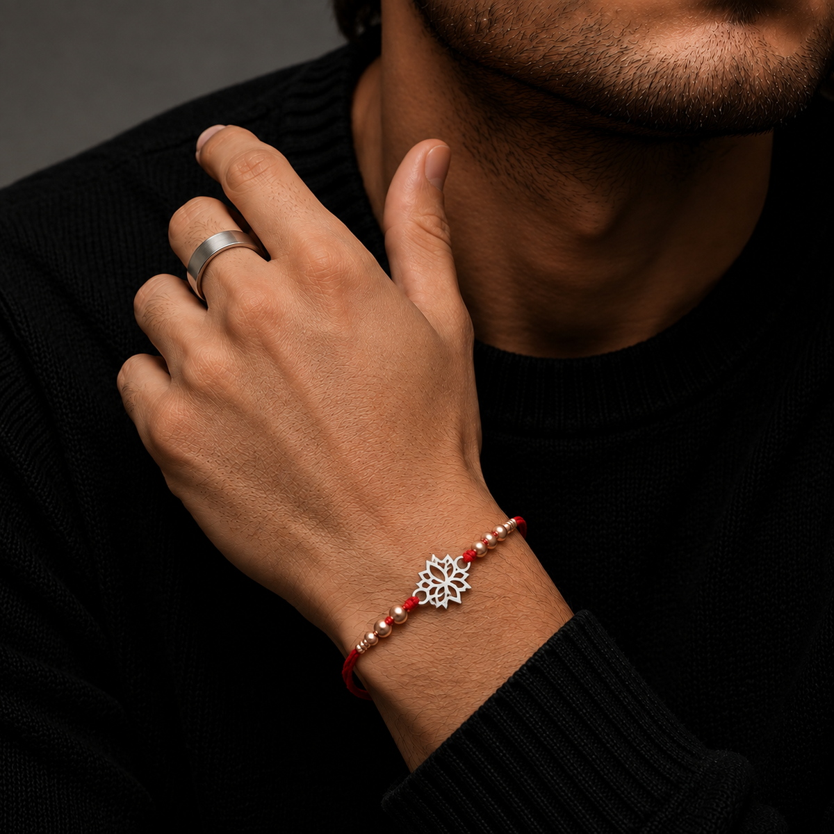 Traditional Silver Lotus Rakhi