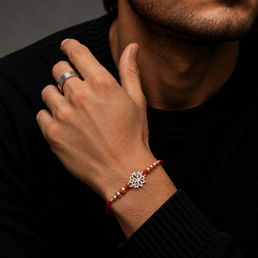 Traditional Silver Lotus Rakhi